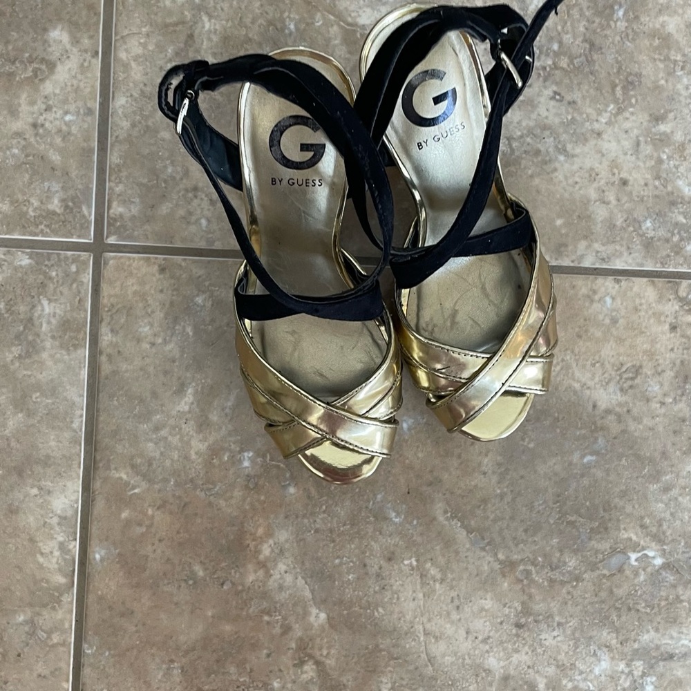 Women Shoes Heels Platform 7 Gold Color.